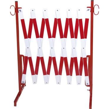 Barrière accordéon de délimitation stationnaire avec pied, rouge/blanc